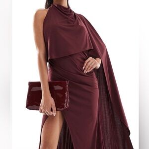 Elegant Burgundy One-Shoulder Backless Dress